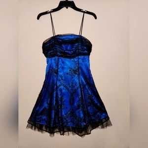 Silk Blue Black Lace Coctail Prom Dress